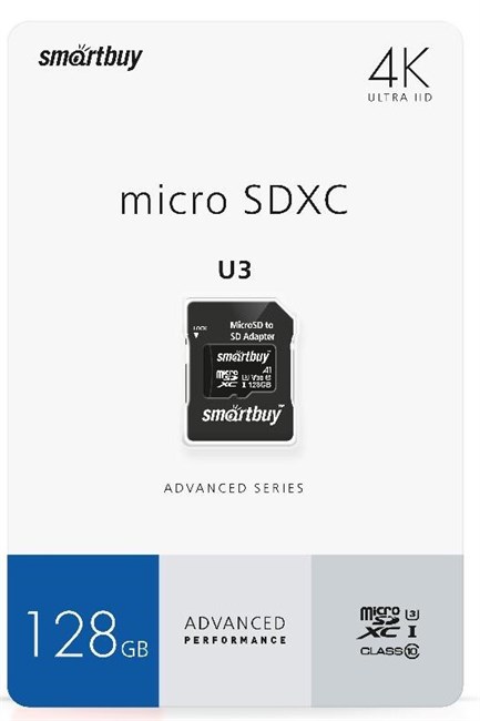 Карта памяти 128GB MicroSD SmartBuy + SD адаптер (SB128GBSDU1A-AD) 503864