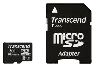 Карта памяти 8GB MicroSD Transcend + SD адаптер (TS8GUSDHC10U1) 503704