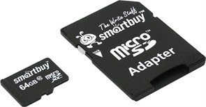 Карта памяти 64GB MicroSD SmartBuy + SD адаптер (SB64GBSDCL10-01) 503801