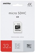 Карта памяти 32GB MicroSD SmartBuy + SD адаптер (SB32GBSDCL10U3L-01) 503755