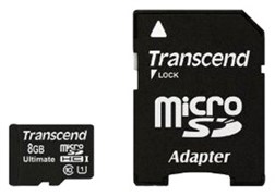 Карта памяти 8GB MicroSD Transcend + SD адаптер (TS8GUSDHC10U1) 503704