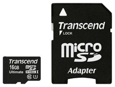 Карта памяти 16GB MicroSD Transcend + SD адаптер (TS16GUSDHC10U1) 503734
