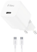 Сетевое зарядное устройство ttec SmartCharger Pro GAN 20W White + USB-C Cable 122262