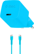 Сетевое зарядное устройство ttec SmartCharger Pro GAN 20W Neon Blue + USB-C Cable 121821