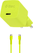 Сетевое зарядное устройство ttec SmartCharger Pro GAN 20W Neon Yellow + USB-C Cable 122258