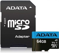 Карта памяти 64GB MicroSD ADATA Premier + SD адаптер  (AUSDX64GUICL10A1-RA1) 503628